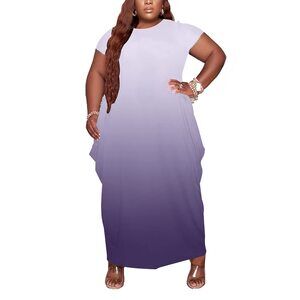 2946 Plus Size Casua Maxi Loose Long Dress Summer Gradient Print Short